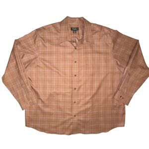 Eddie Bauer Men’s Button Down Shirt XXXL Orange Plaid Pattern Chest Pocket 3XL